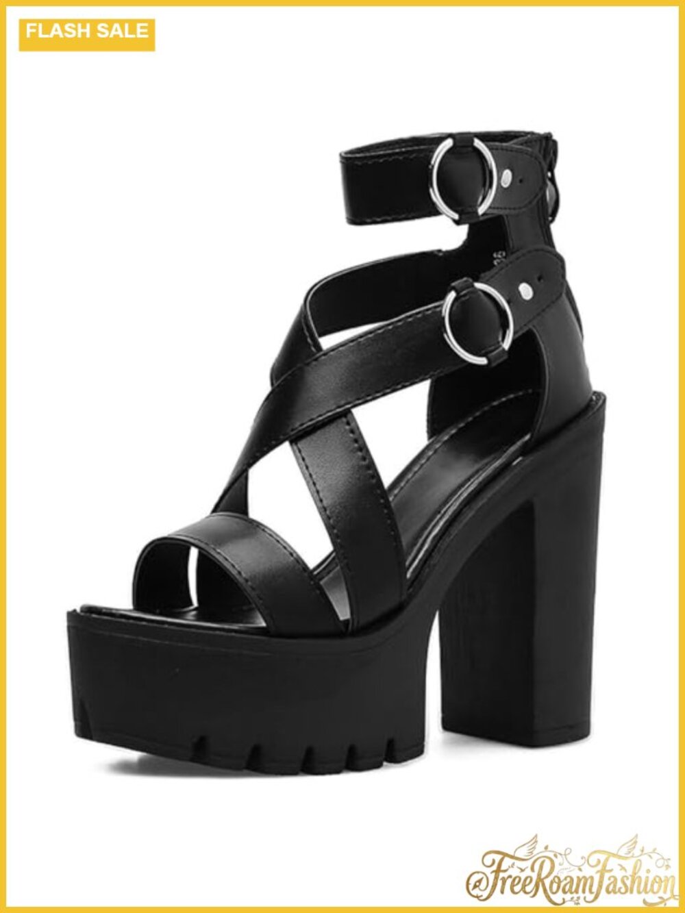 Women's Chunky Block Heel Ankle Strap Cutout Open Toe Platform Sandals